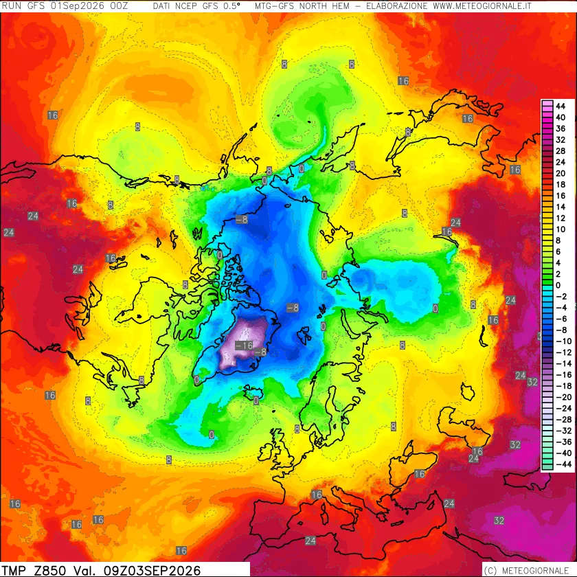 mappa Temperatura a 850 hPa