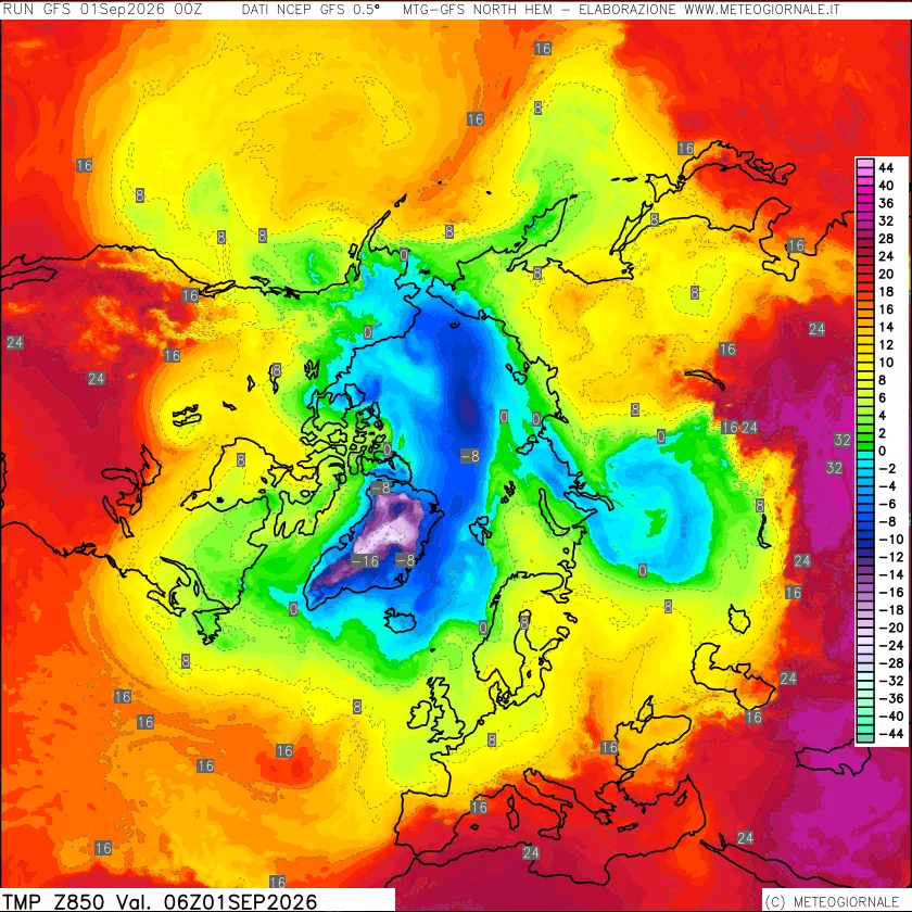 mappa Temperatura a 850 hPa