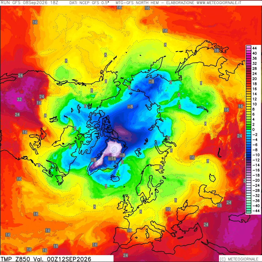 mappa Temperatura a 850 hPa