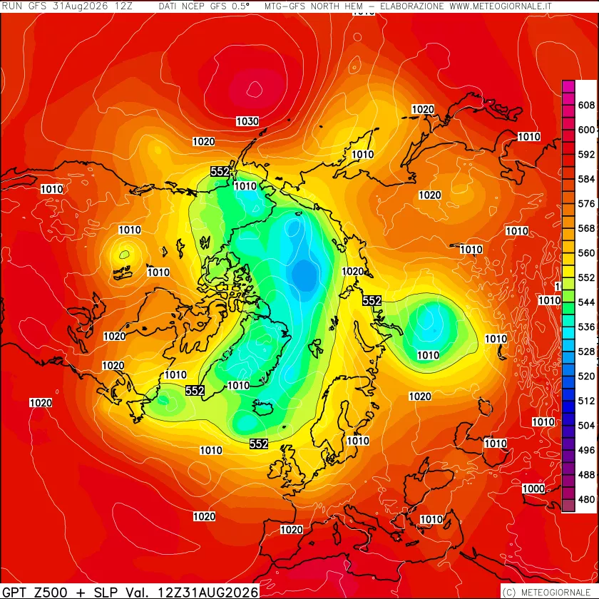 mappa Geopotenziali a 500 hPa + Pressione sul livello del mare