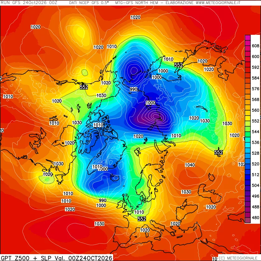 mappa Geopotenziali a 500 hPa + Pressione sul livello del mare