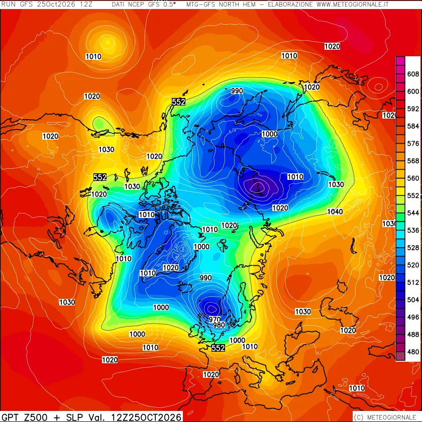 mappa Geopotenziali a 500 hPa + Pressione sul livello del mare