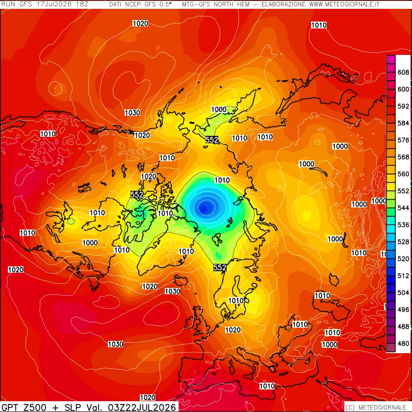 mappa Geopotenziali a 500 hPa + Pressione sul livello del mare