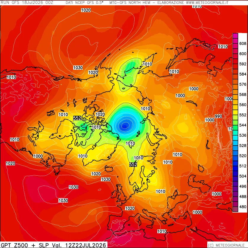 mappa Geopotenziali a 500 hPa + Pressione sul livello del mare