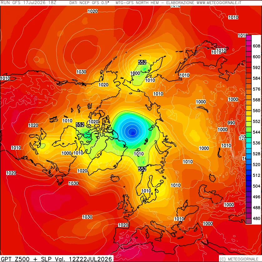 mappa Geopotenziali a 500 hPa + Pressione sul livello del mare
