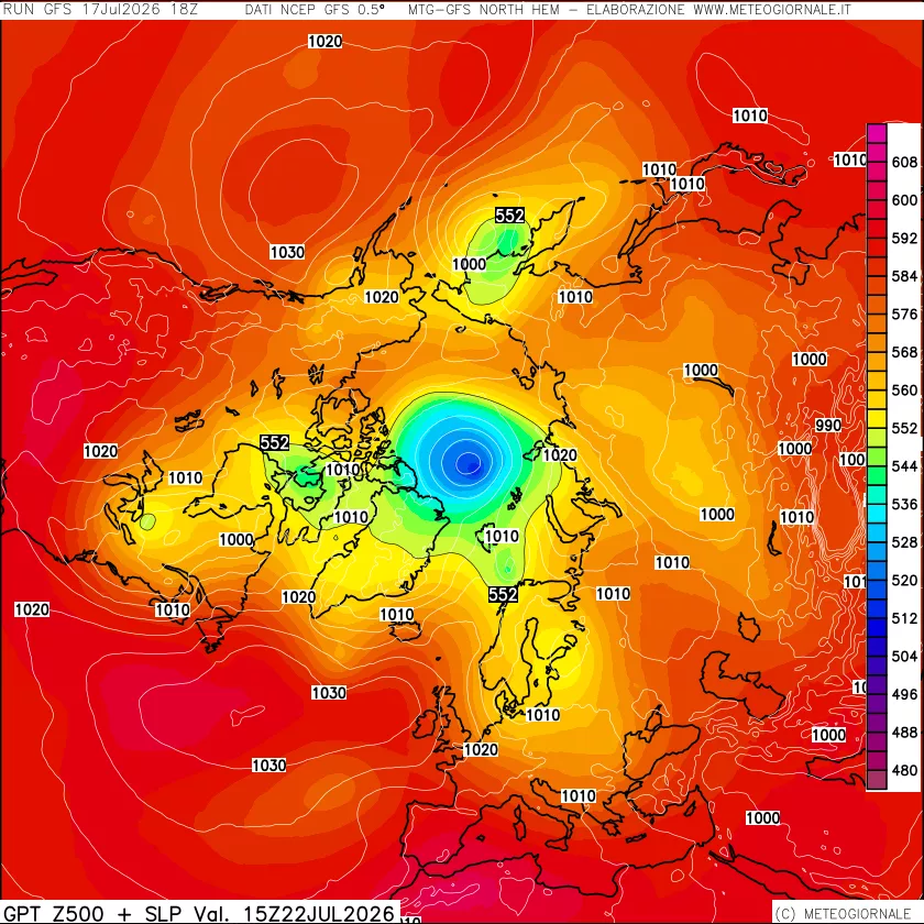 mappa Geopotenziali a 500 hPa + Pressione sul livello del mare