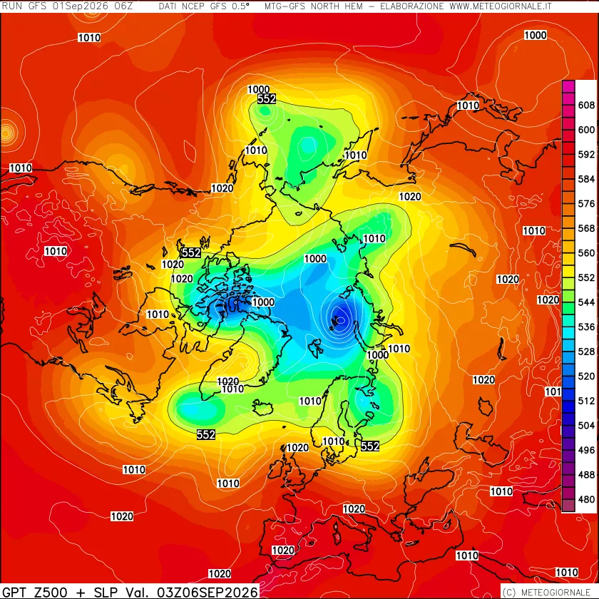 mappa Geopotenziali a 500 hPa + Pressione sul livello del mare