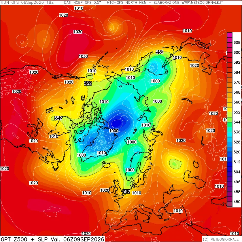 mappa Geopotenziali a 500 hPa + Pressione sul livello del mare