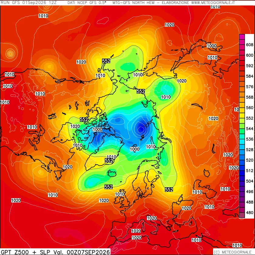 mappa Geopotenziali a 500 hPa + Pressione sul livello del mare