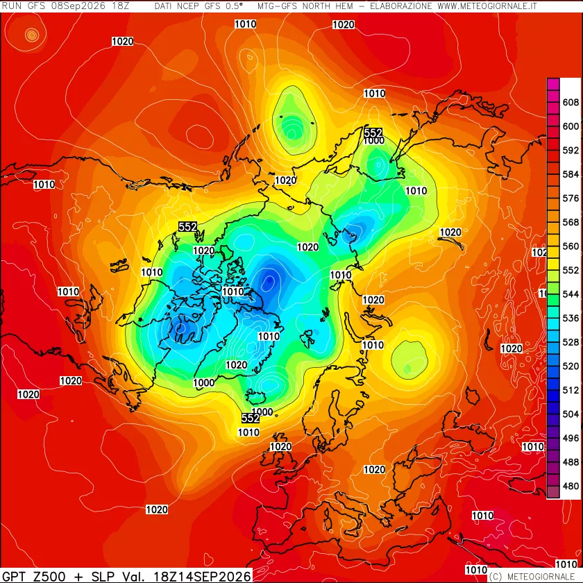 mappa Geopotenziali a 500 hPa + Pressione sul livello del mare