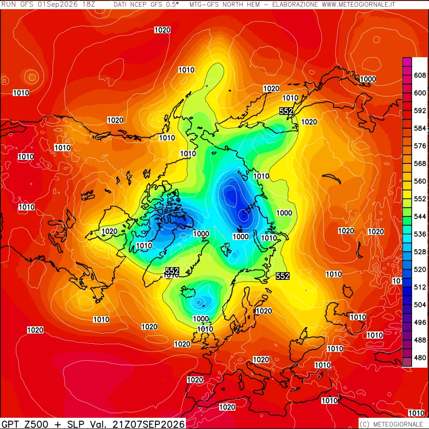 mappa Geopotenziali a 500 hPa + Pressione sul livello del mare