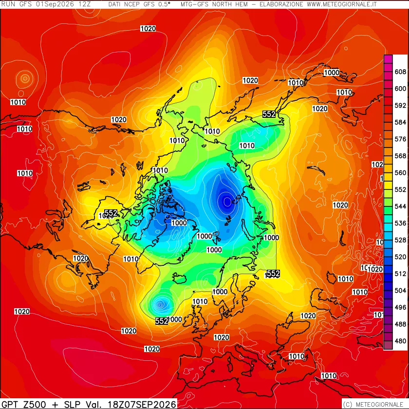 mappa Geopotenziali a 500 hPa + Pressione sul livello del mare