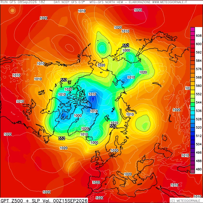 mappa Geopotenziali a 500 hPa + Pressione sul livello del mare