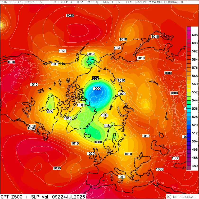 mappa Geopotenziali a 500 hPa + Pressione sul livello del mare