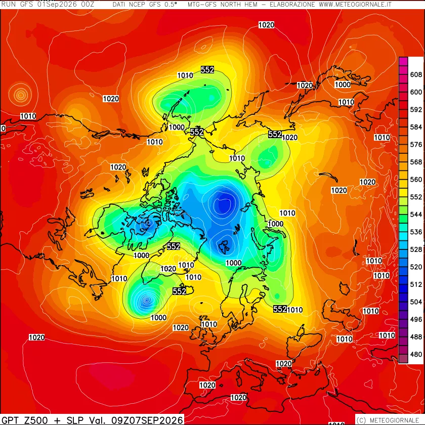 mappa Geopotenziali a 500 hPa + Pressione sul livello del mare