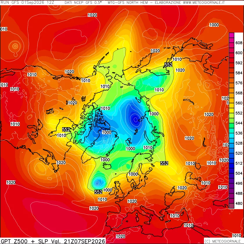 mappa Geopotenziali a 500 hPa + Pressione sul livello del mare
