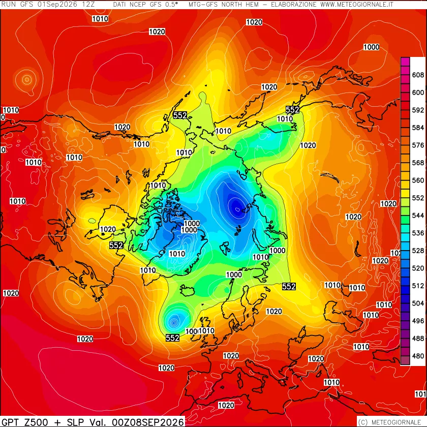 mappa Geopotenziali a 500 hPa + Pressione sul livello del mare