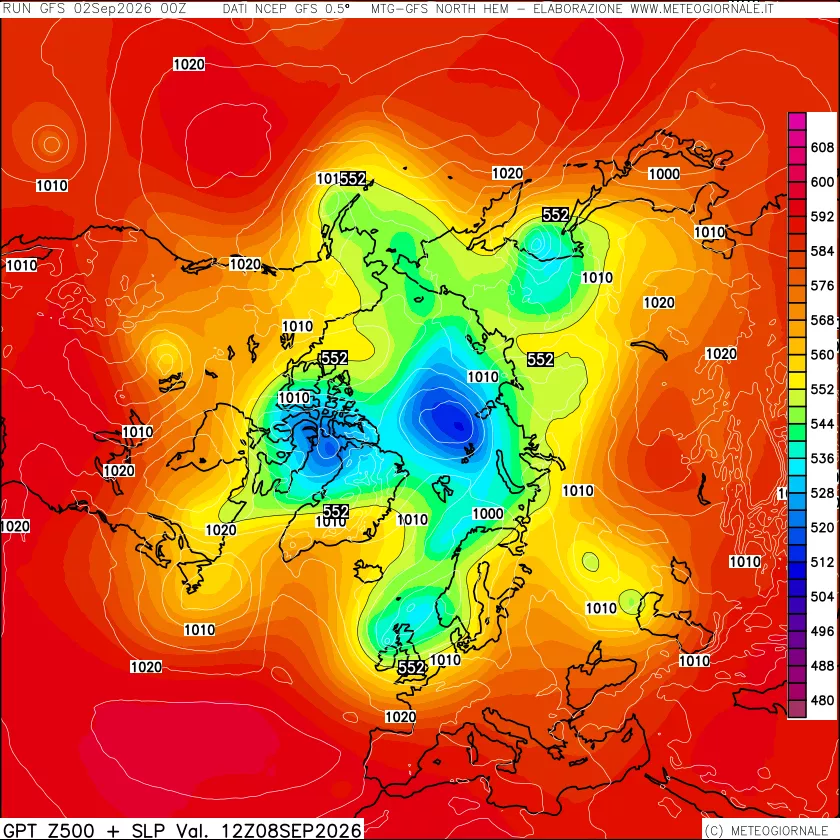 mappa Geopotenziali a 500 hPa + Pressione sul livello del mare