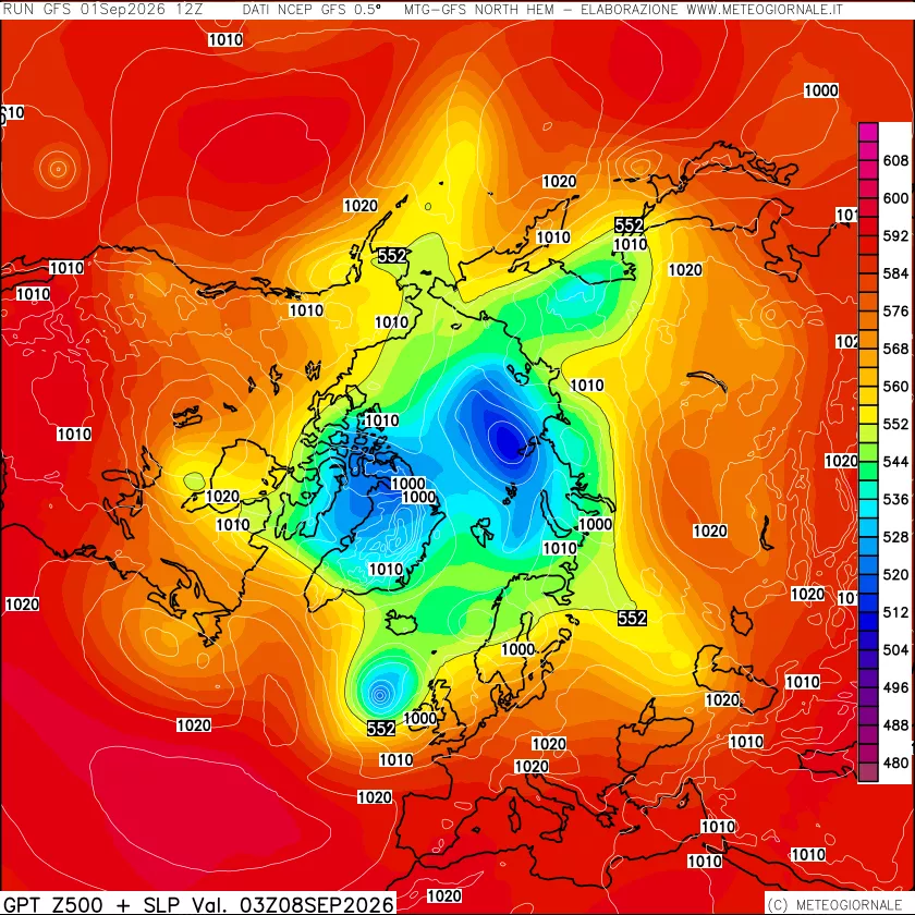 mappa Geopotenziali a 500 hPa + Pressione sul livello del mare
