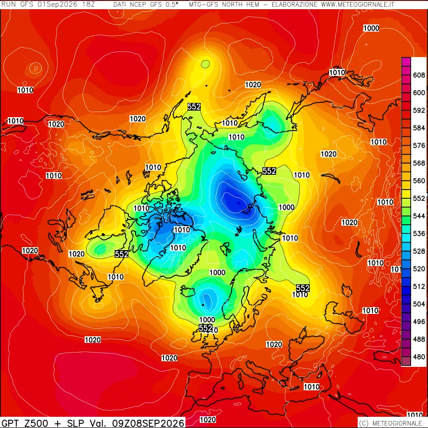 mappa Geopotenziali a 500 hPa + Pressione sul livello del mare