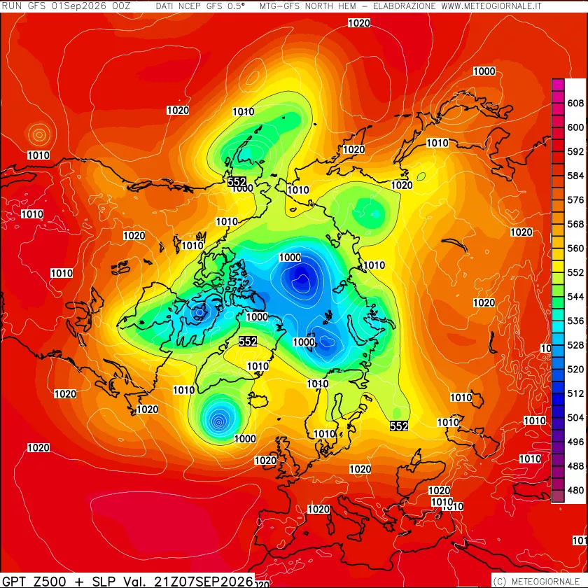 mappa Geopotenziali a 500 hPa + Pressione sul livello del mare