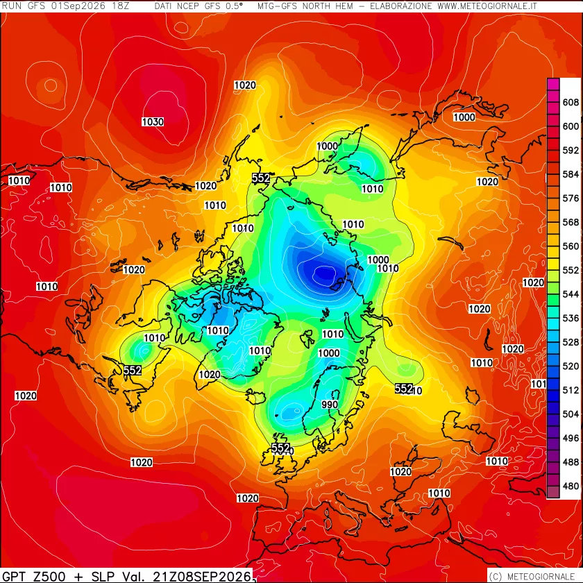 mappa Geopotenziali a 500 hPa + Pressione sul livello del mare