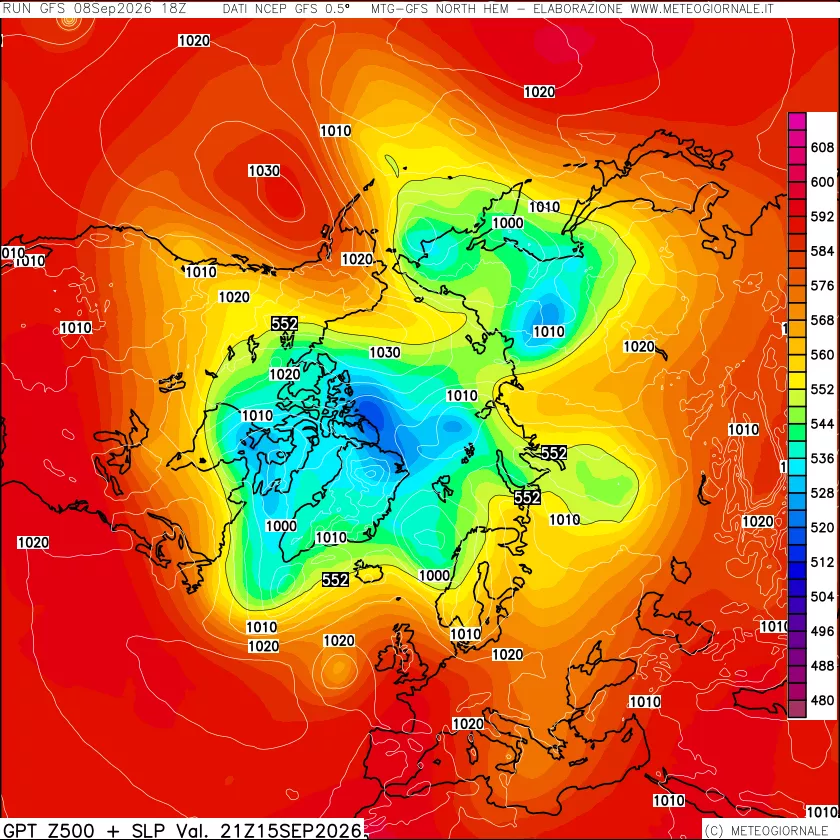 mappa Geopotenziali a 500 hPa + Pressione sul livello del mare