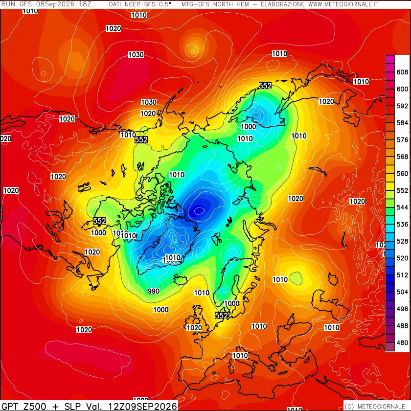 mappa Geopotenziali a 500 hPa + Pressione sul livello del mare