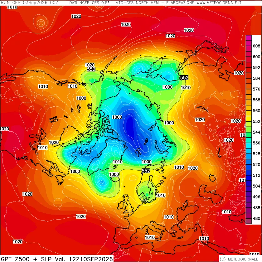 mappa Geopotenziali a 500 hPa + Pressione sul livello del mare