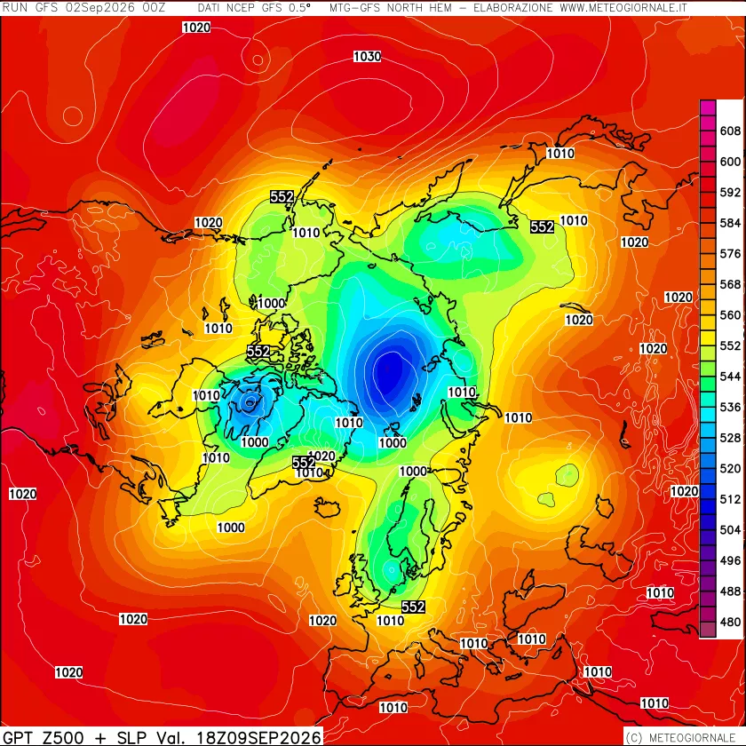 mappa Geopotenziali a 500 hPa + Pressione sul livello del mare