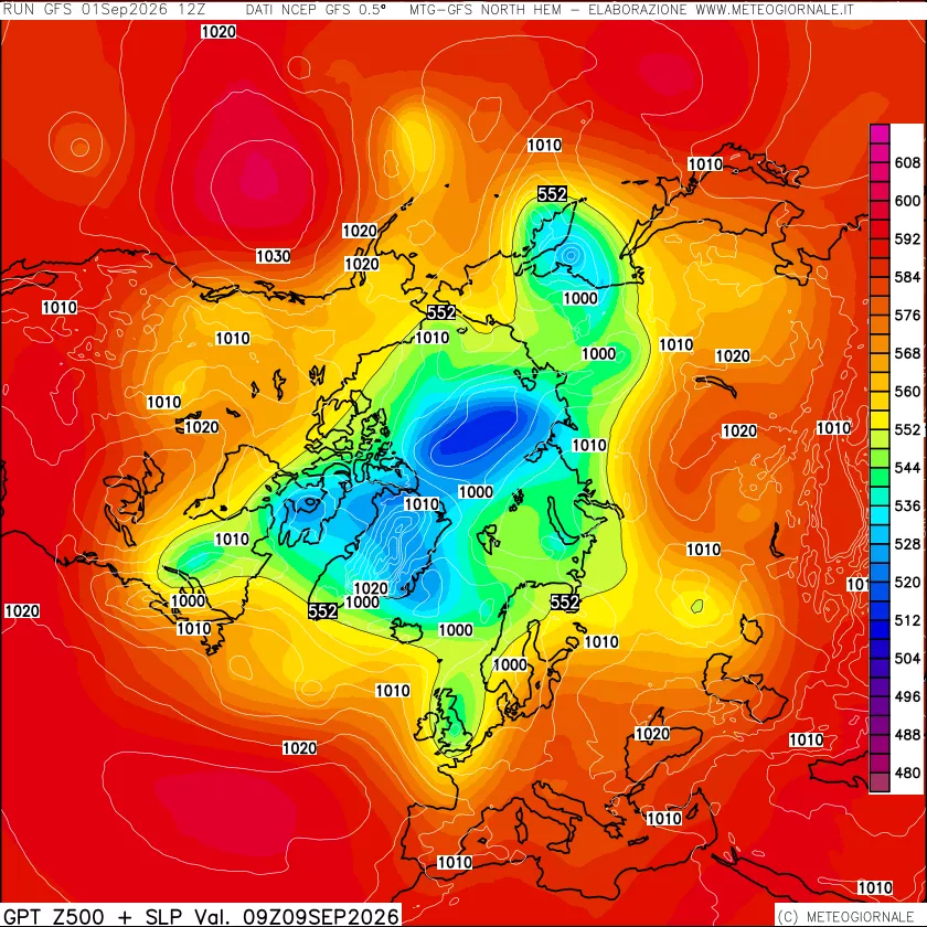 mappa Geopotenziali a 500 hPa + Pressione sul livello del mare