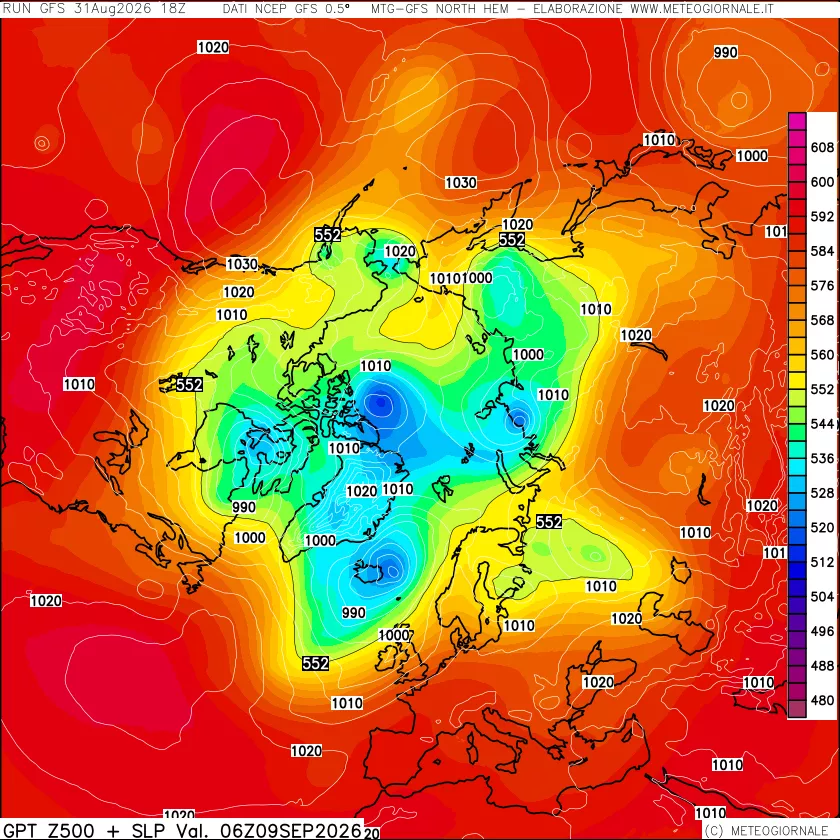 mappa Geopotenziali a 500 hPa + Pressione sul livello del mare