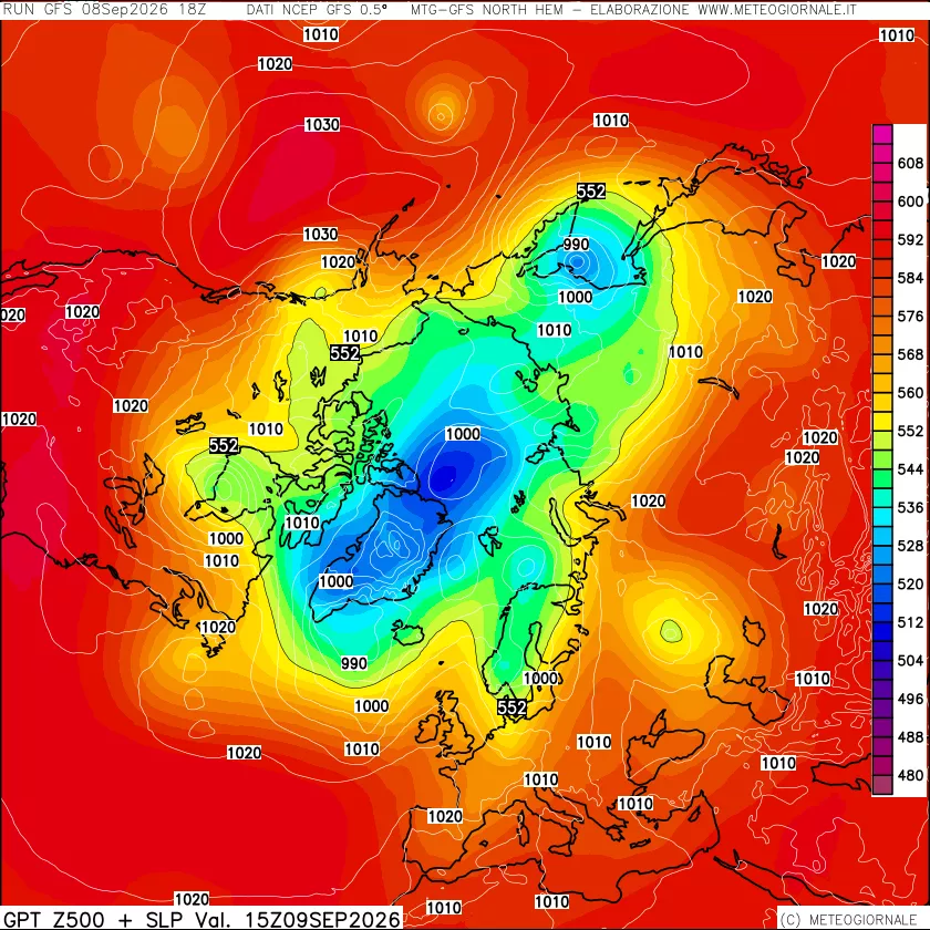 mappa Geopotenziali a 500 hPa + Pressione sul livello del mare