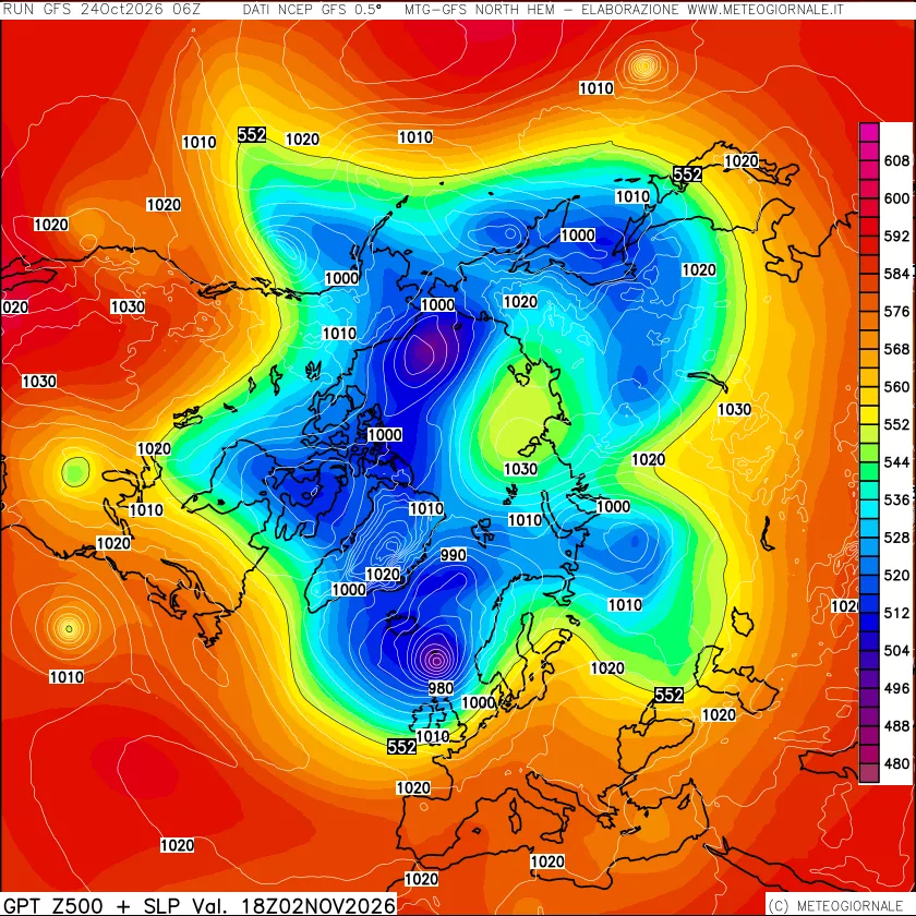 mappa Geopotenziali a 500 hPa + Pressione sul livello del mare