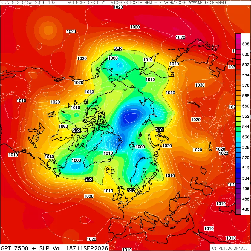 mappa Geopotenziali a 500 hPa + Pressione sul livello del mare