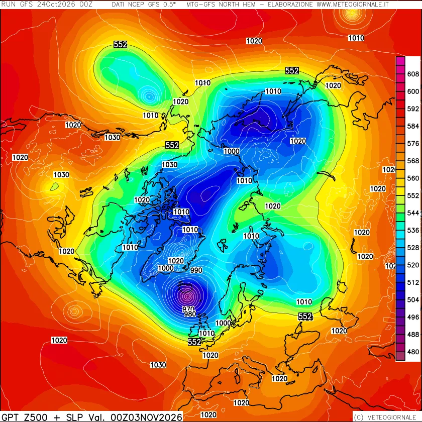 mappa Geopotenziali a 500 hPa + Pressione sul livello del mare