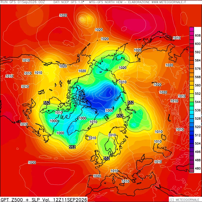 mappa Geopotenziali a 500 hPa + Pressione sul livello del mare