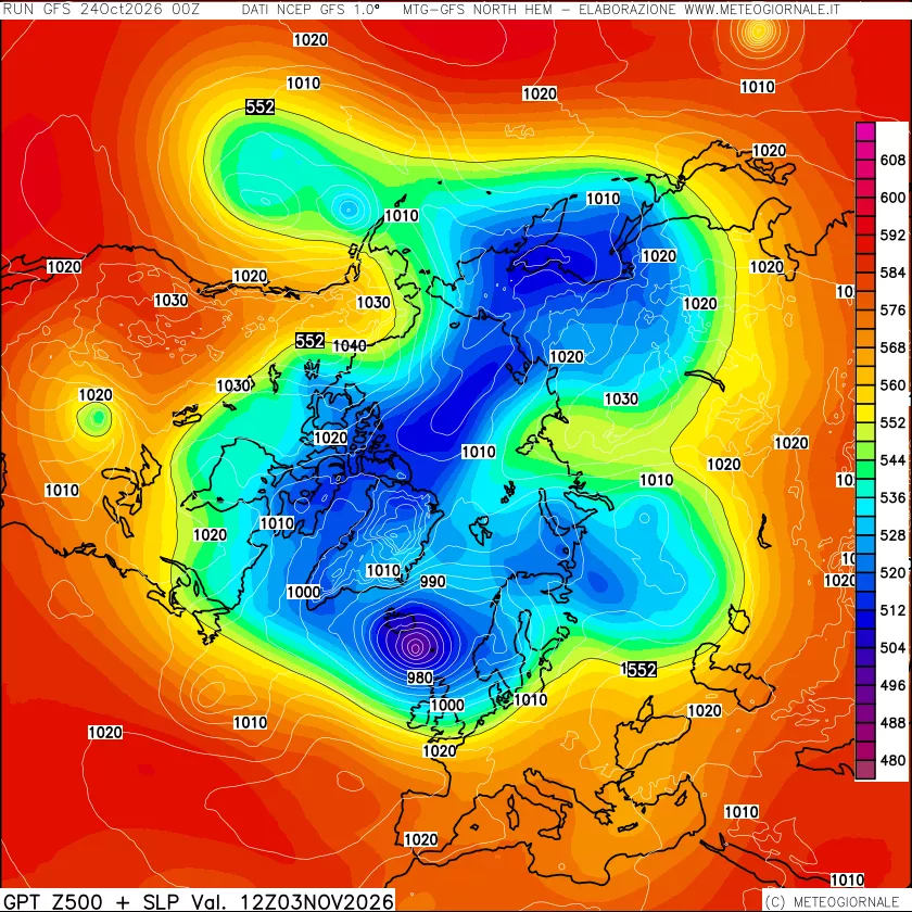 mappa Geopotenziali a 500 hPa + Pressione sul livello del mare