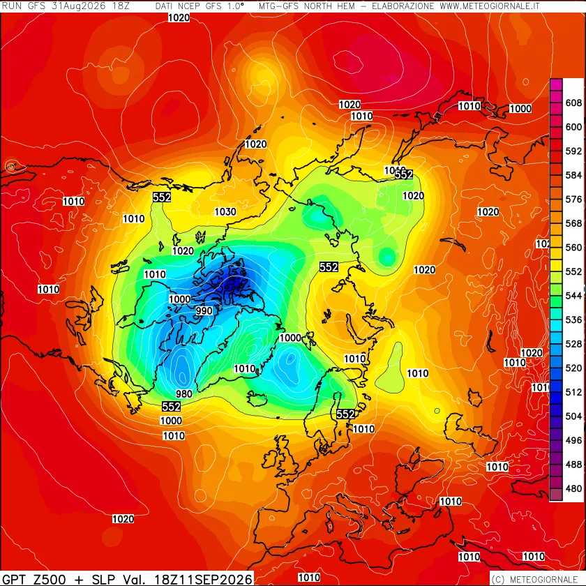 mappa Geopotenziali a 500 hPa + Pressione sul livello del mare