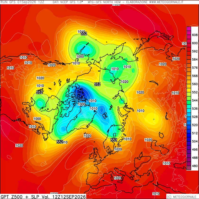 mappa Geopotenziali a 500 hPa + Pressione sul livello del mare