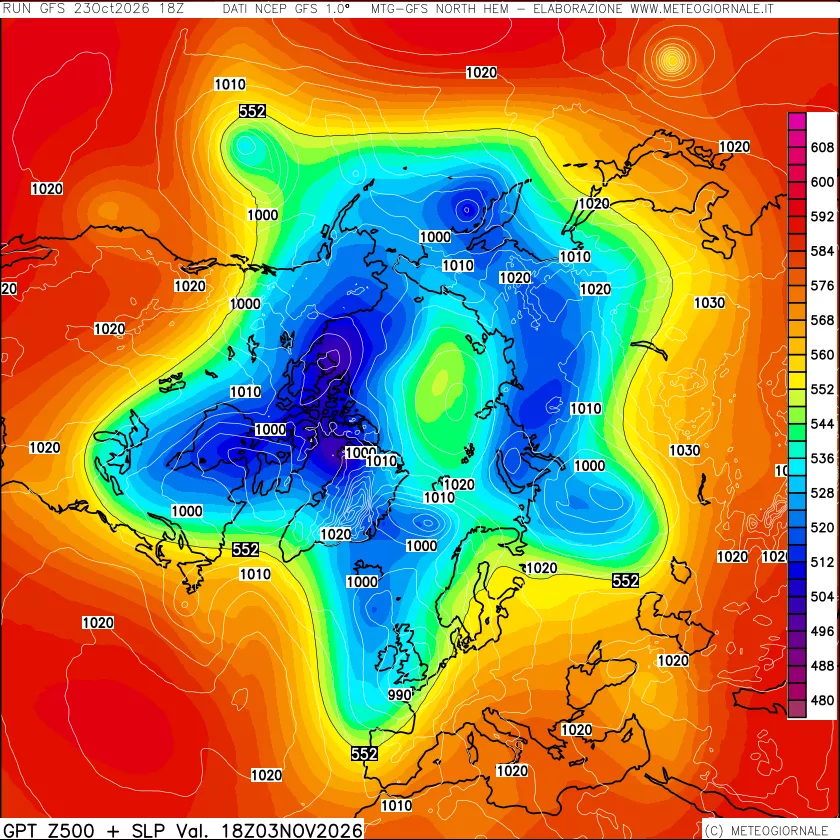 mappa Geopotenziali a 500 hPa + Pressione sul livello del mare