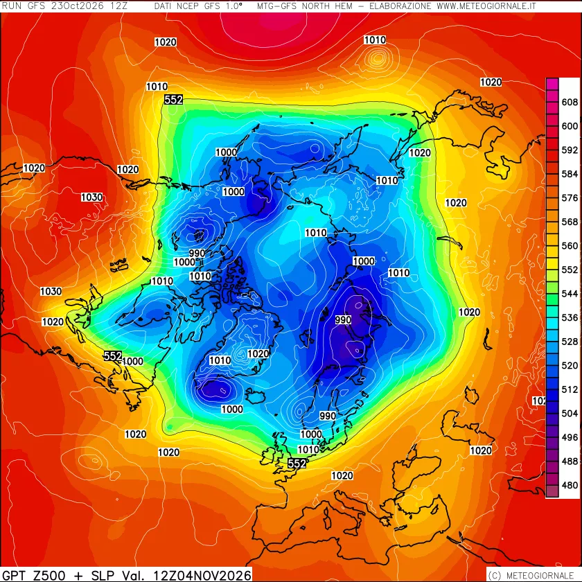 mappa Geopotenziali a 500 hPa + Pressione sul livello del mare