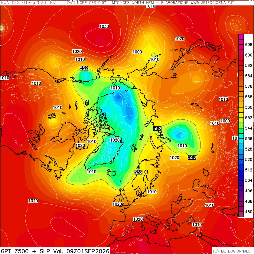 mappa Geopotenziali a 500 hPa + Pressione sul livello del mare