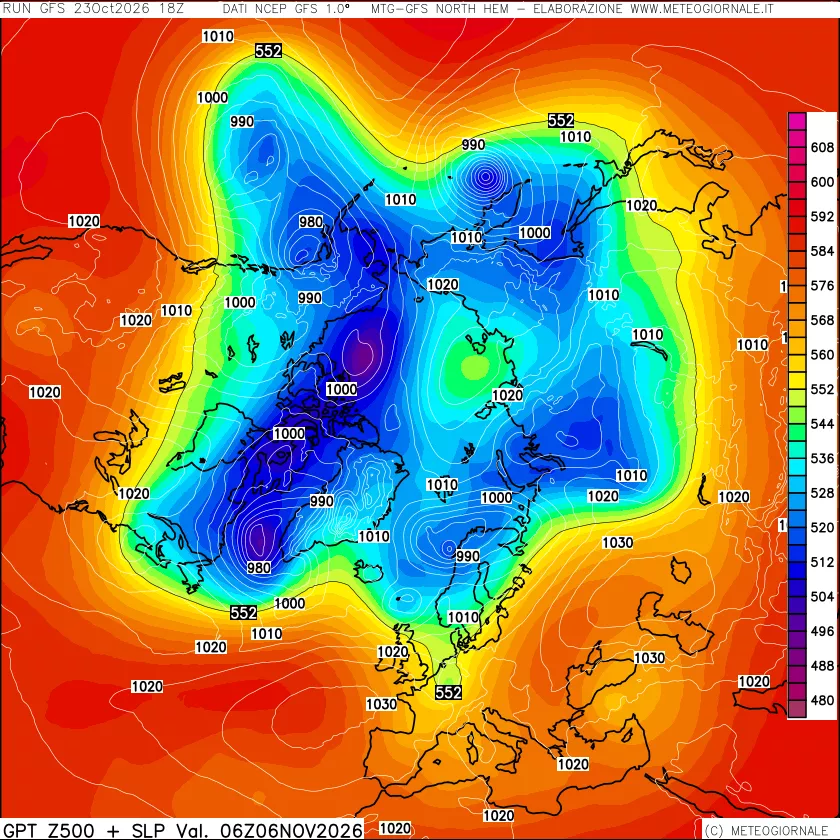 mappa Geopotenziali a 500 hPa + Pressione sul livello del mare