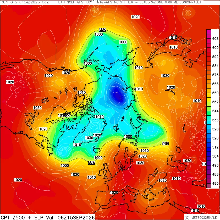 mappa Geopotenziali a 500 hPa + Pressione sul livello del mare