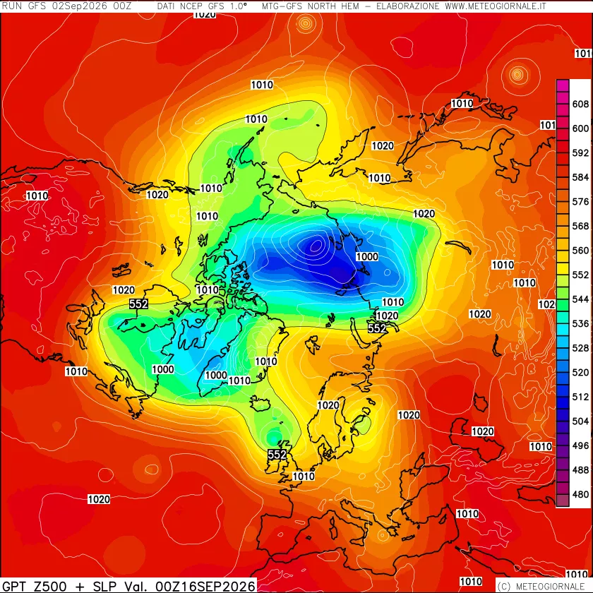 mappa Geopotenziali a 500 hPa + Pressione sul livello del mare