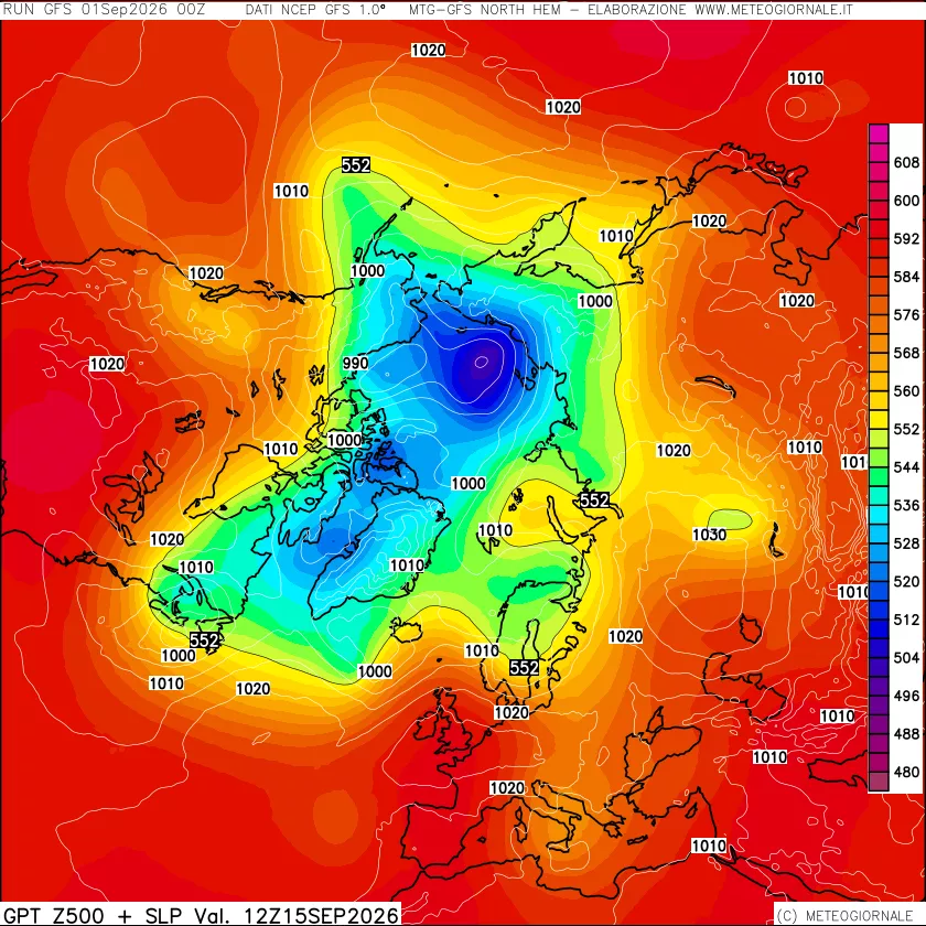 mappa Geopotenziali a 500 hPa + Pressione sul livello del mare
