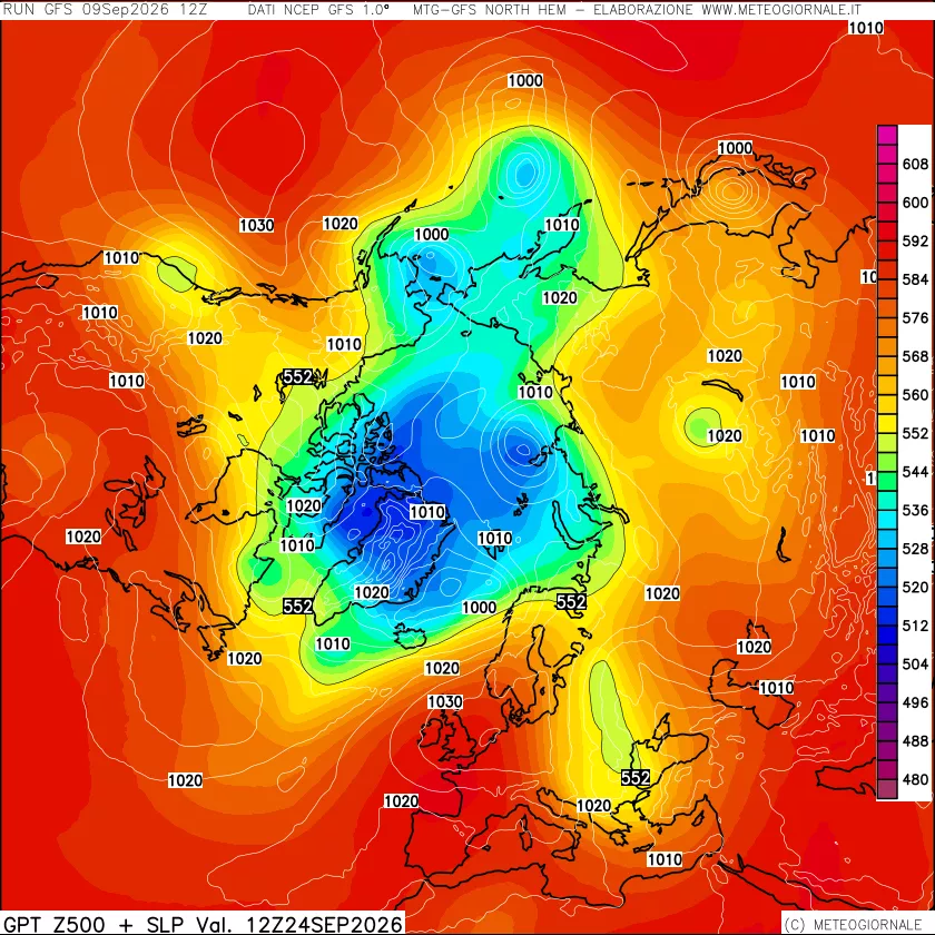 mappa Geopotenziali a 500 hPa + Pressione sul livello del mare