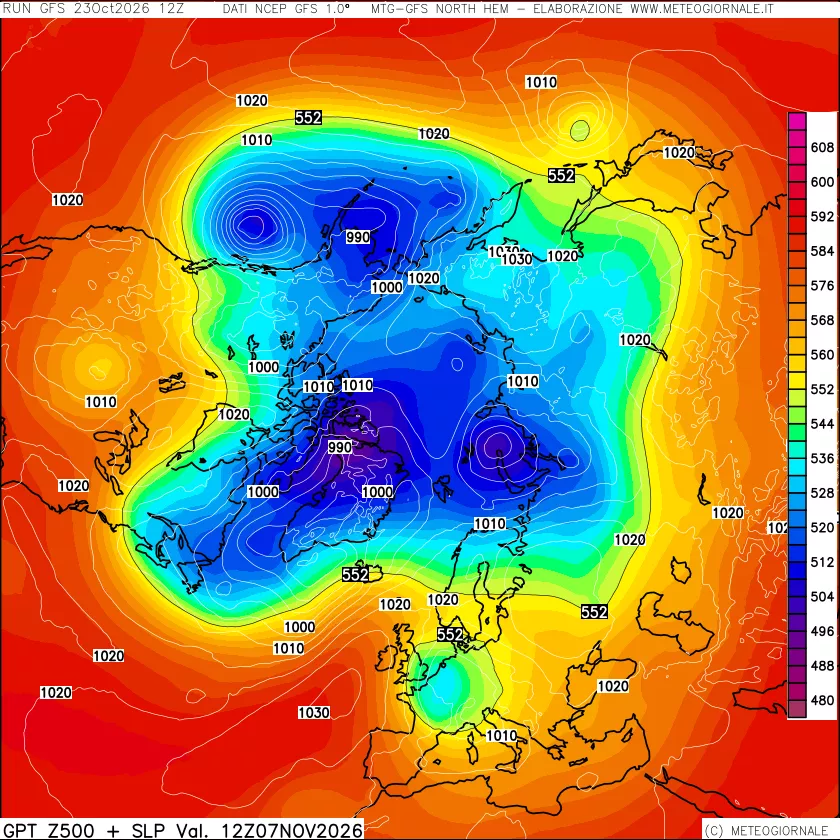 mappa Geopotenziali a 500 hPa + Pressione sul livello del mare