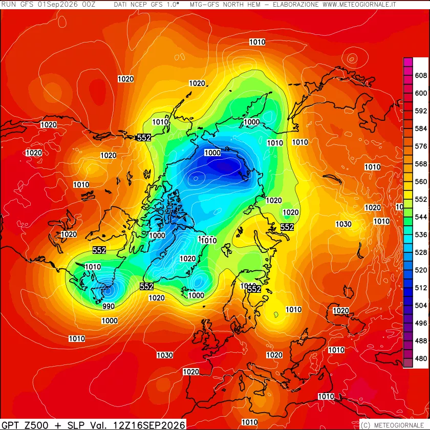 mappa Geopotenziali a 500 hPa + Pressione sul livello del mare